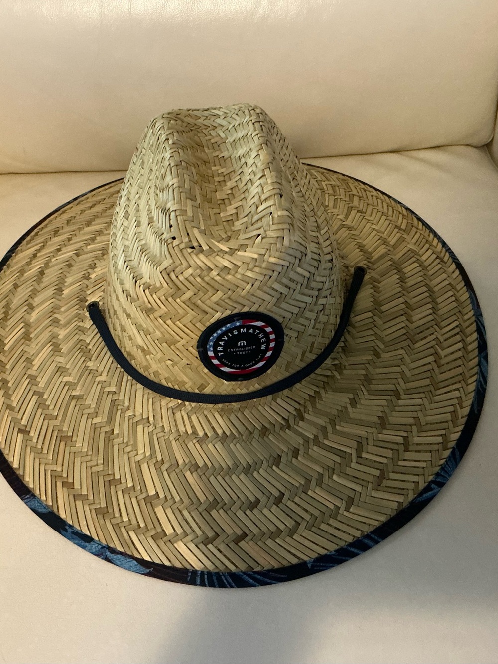 Travis Mathew Natural Straw Wide-Brim Sun Hat with Chin Cord